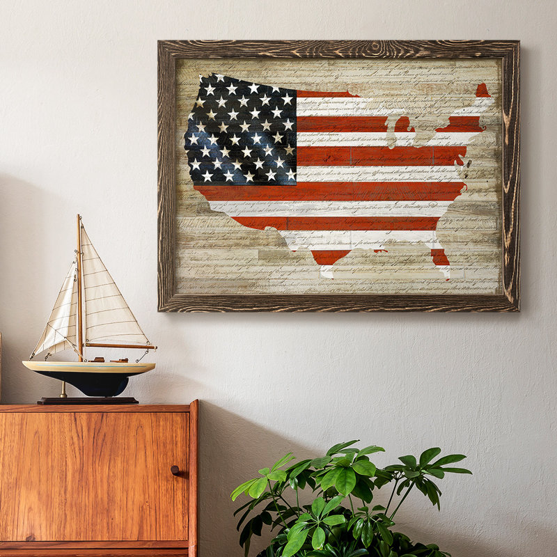 Drapeau américain encadré sur toile, Noyer, H 18 po x l 26 po x P 1,5 po