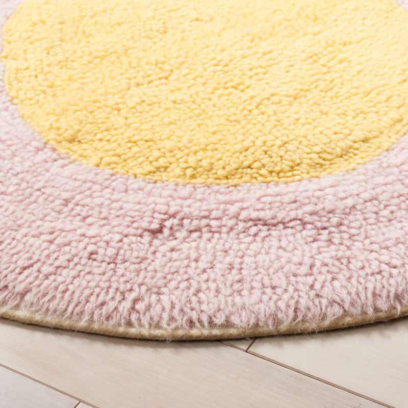 Trieu Tufted New Zealand Wool Machine Washable Floral Rug, Round 6'