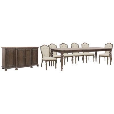 Table de salle à manger avec pieds extensibles et 6 chaises d'appoint rembourrées