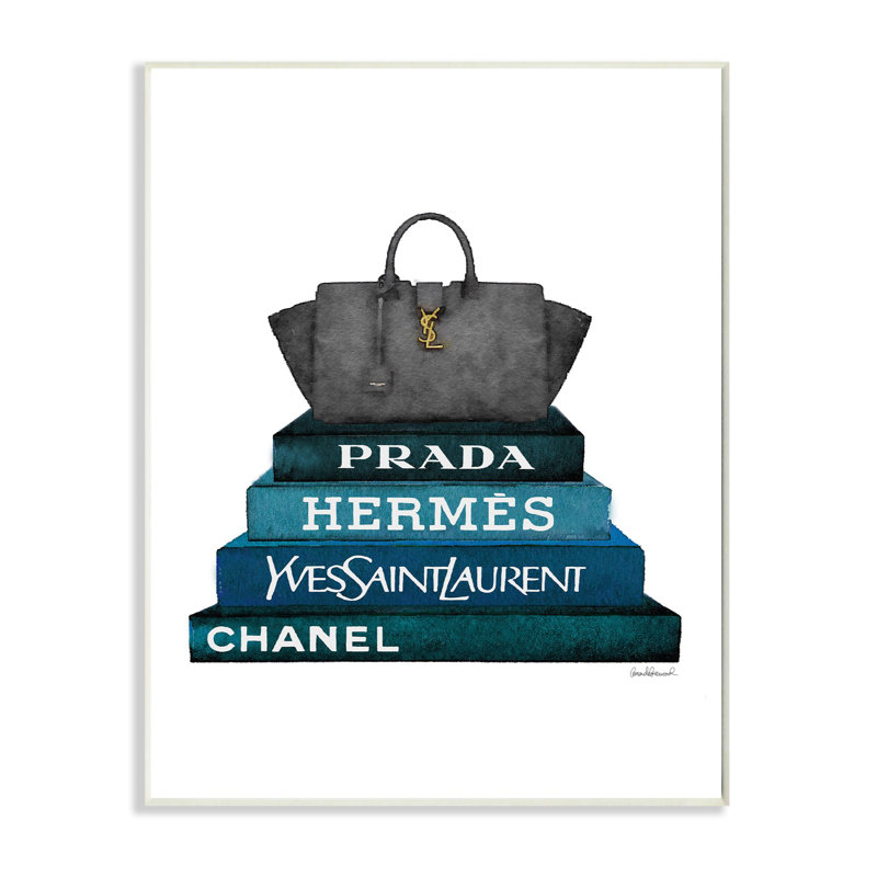 « mode motif sac à main bookstack blue black », impression, Plaque de bois, H 15 po x l 10 po