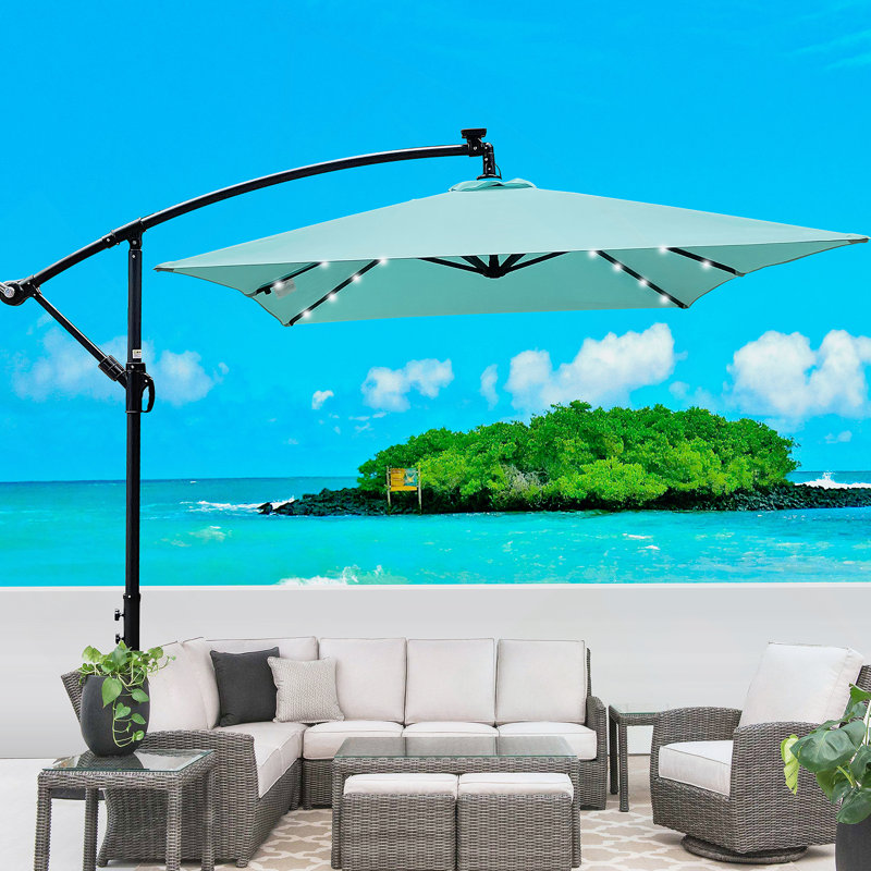 Parasol d'extérieur à DEL alimenté à l'énergie solaire avec plusieurs caractéristiques pour un confort et une durabilité ultimes