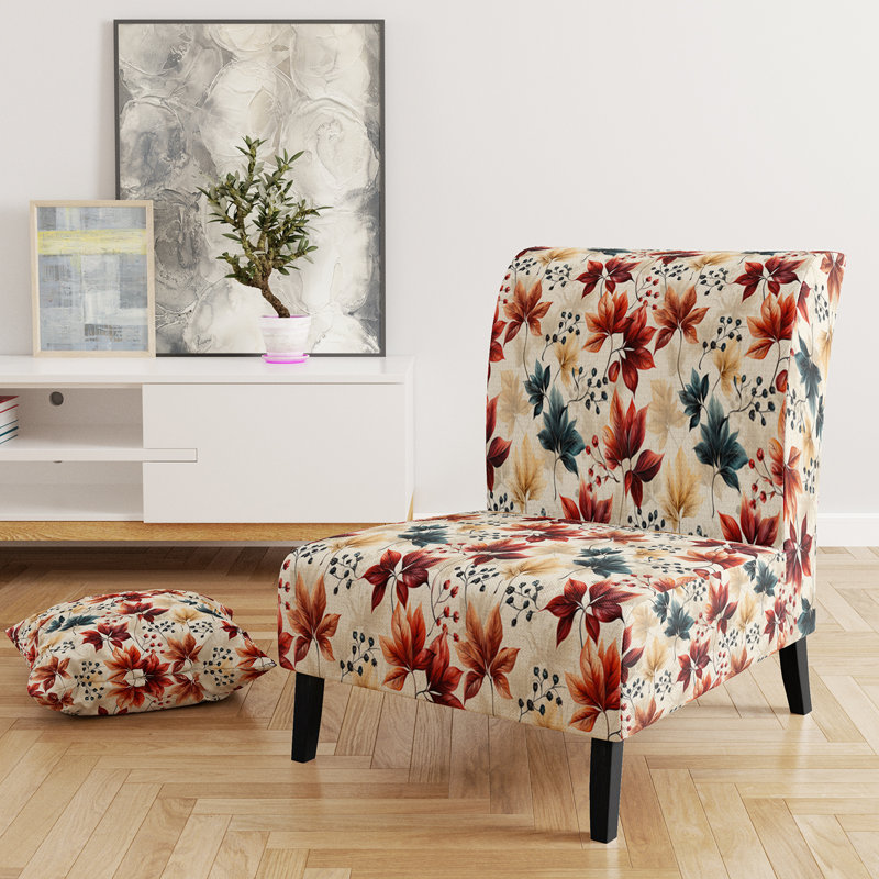 Fauteuil de chambre rembourré C, Jardin d'automne rouge et bleu