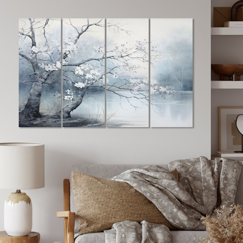 Arbre blanc gris sur fond blanc, 4 pièces