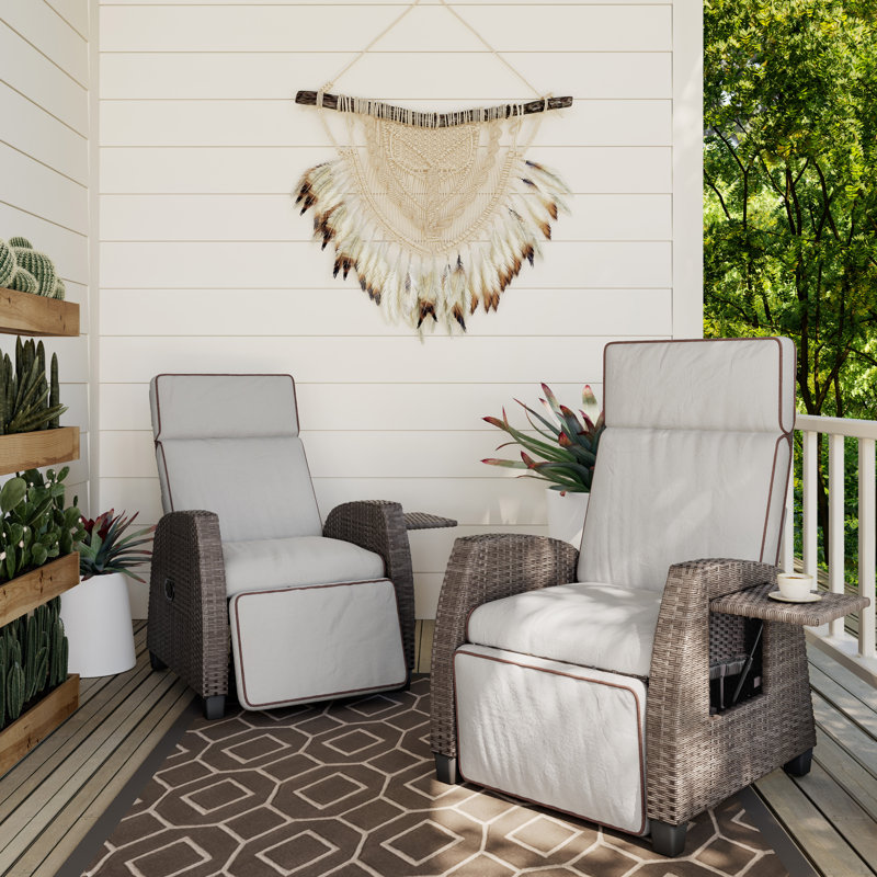 Chaise de patio réglable avec coussins, Grège, Brun