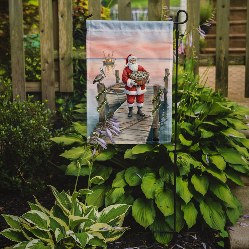 Pêche au père Noël avec des huîtres, drapeau du jardin de Noël, Taille du jardin, Fishing Santa Claus with Oysters
