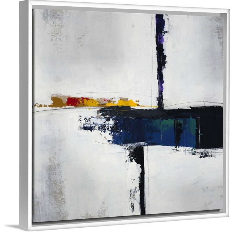 « time frame ii », peinture sur toile, H 25,7 po x l 25,7 po x P 1,75 po, Cadre flottant blanc