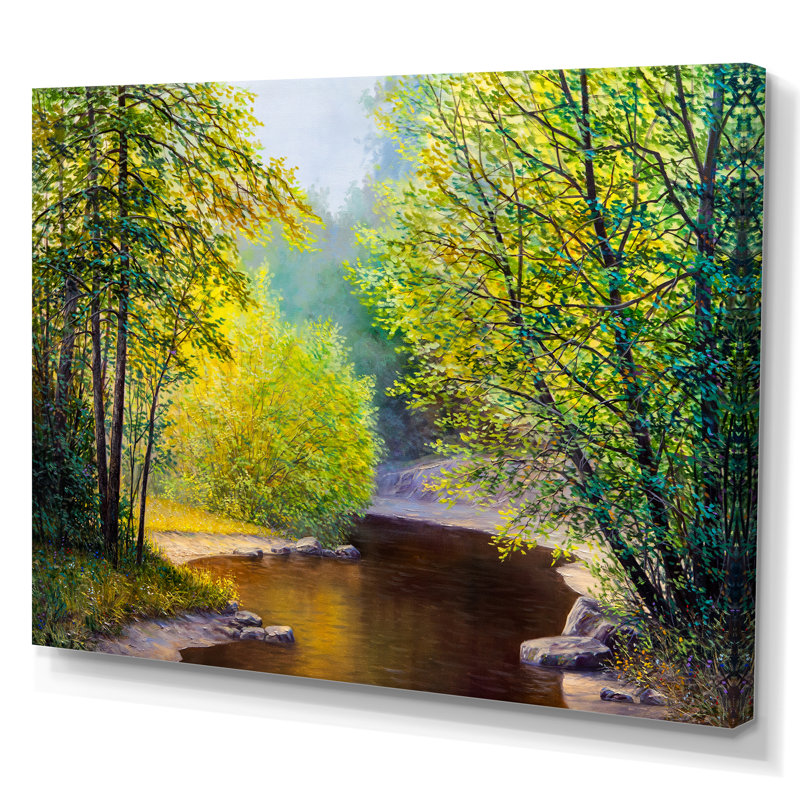 Rivière au printemps, paysage III - œuvre d'art traditionnelle sur toile, H 12 po x l 20 po x P 1 po, Toile tendue