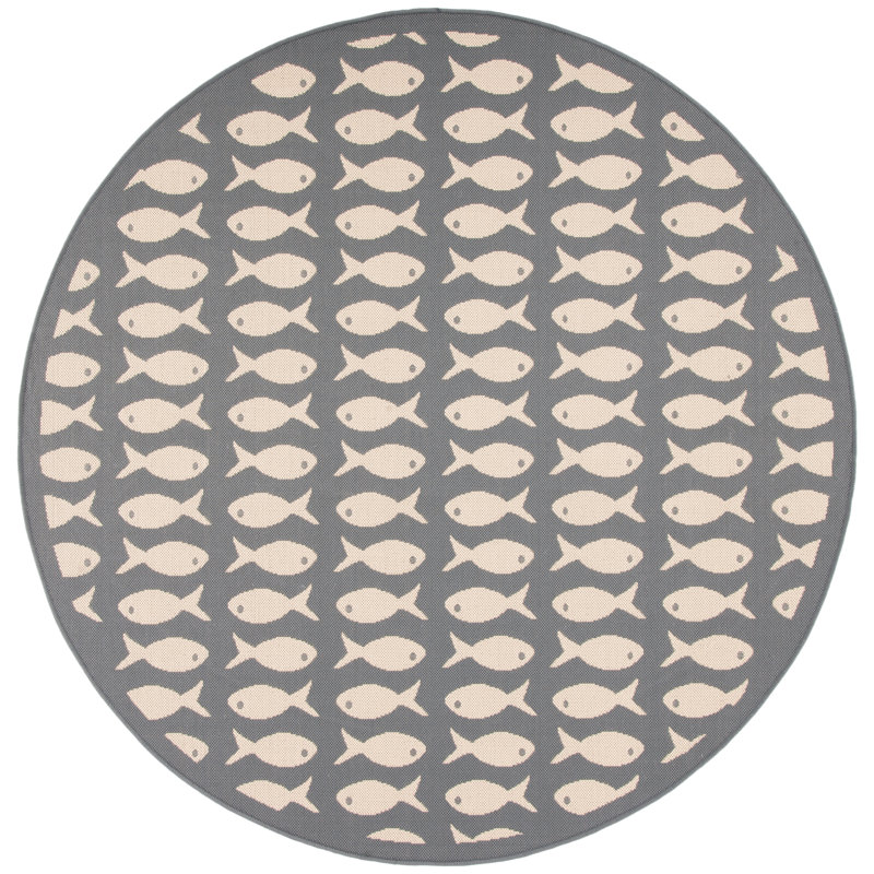 Annika Gray/Beige Indoor/Outdoor Area Rug, Round 4'