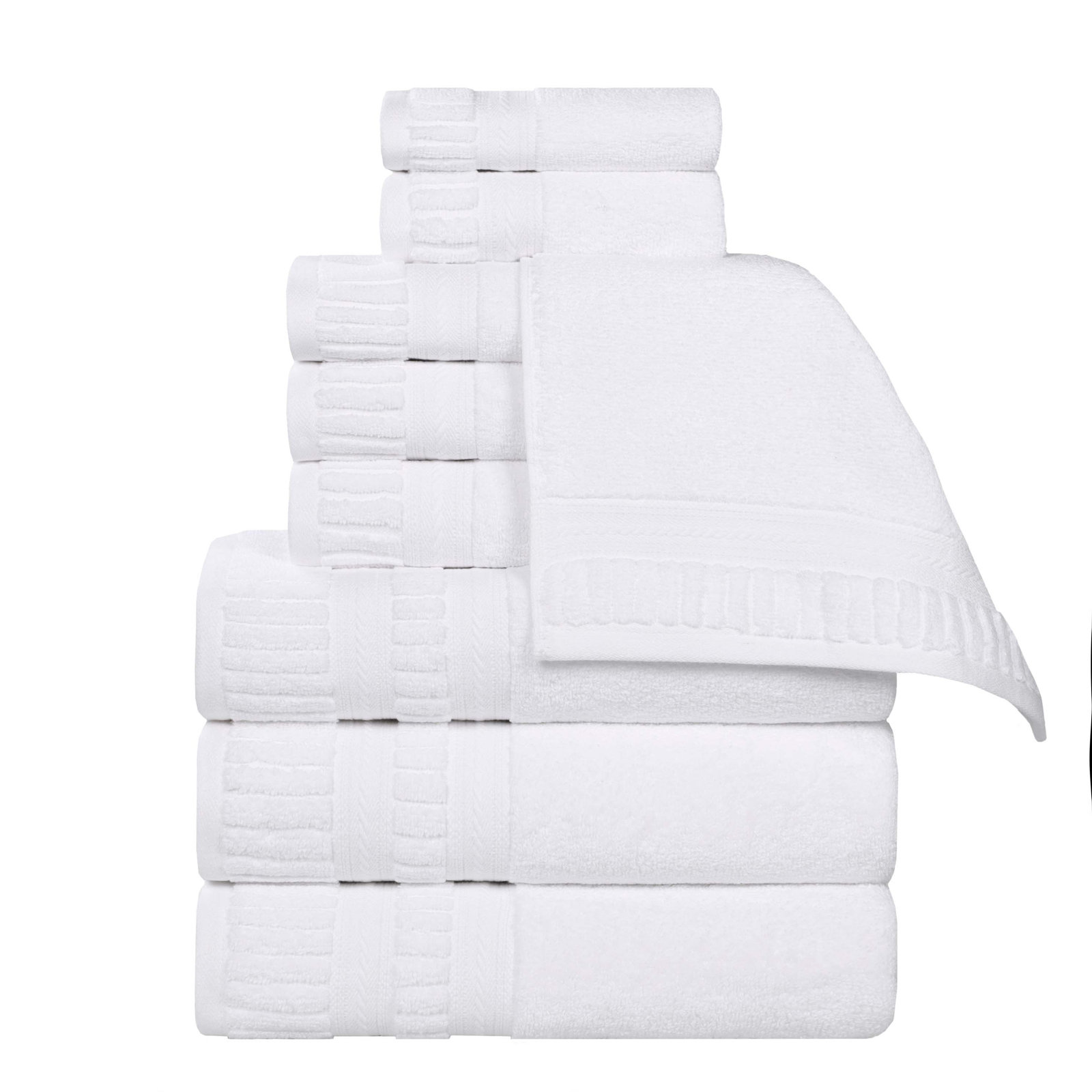 Zero-Twist Cotton Towel Set, White, 9 Piece Towel Set