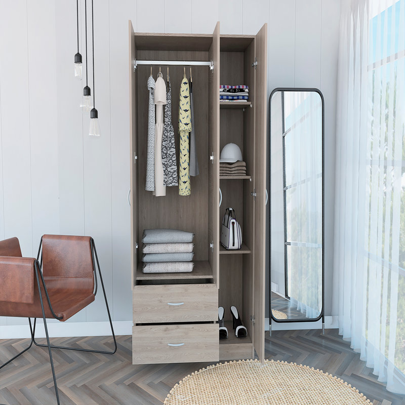 Armoire 2 tiroirs 3 portes, Gris clair