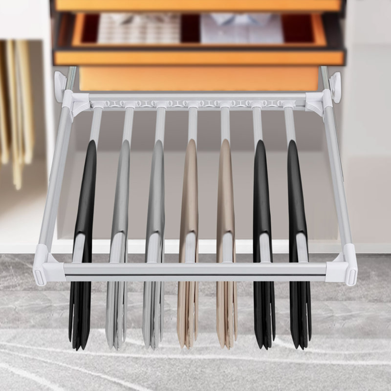 Ostilia Retractable Pants Rack Closet Trousers Rack, White/Silver