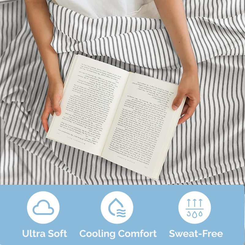 Queen Gray Striped Microfiber 4-Piece Bed Sheet Set