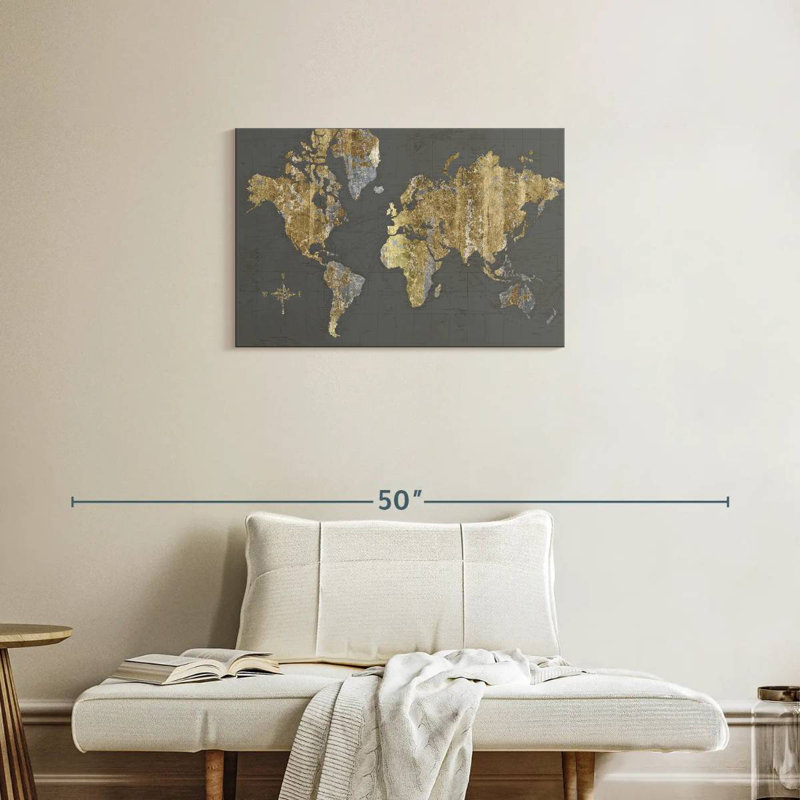 Aliaz Gilded Map Gray, 20" H x 30" W