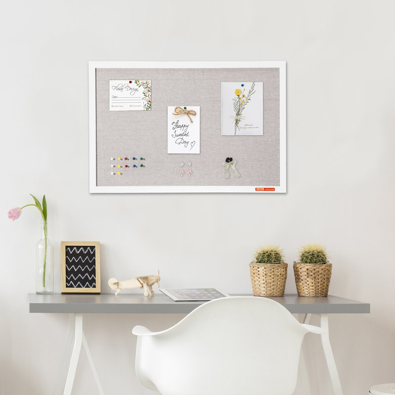 White Cork Board with Linen Surface Wall-Mounted