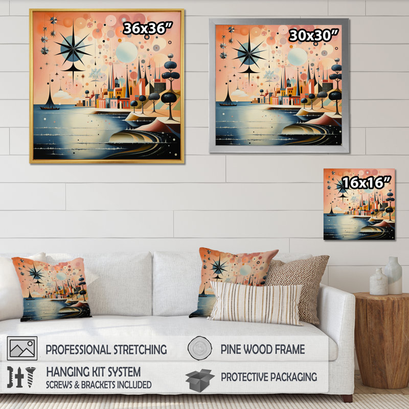 «Vintage City In Retro Pastel Palette» sur impression sur toile, H 30 po x l 30 po x P 1 po, Toile tendue