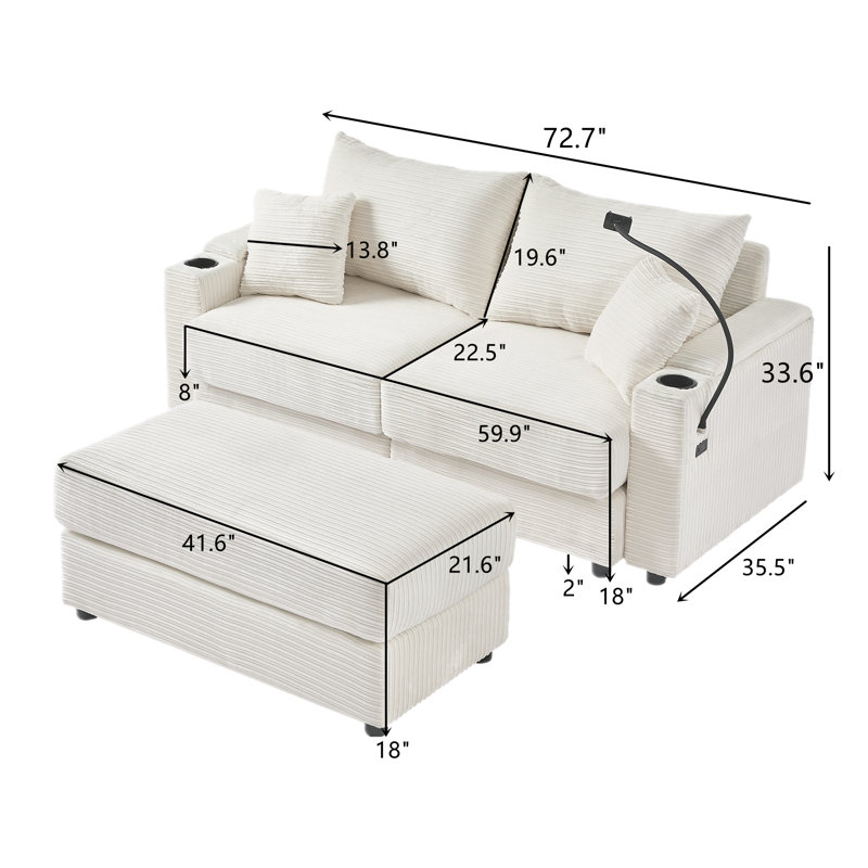 Canapé avec causeuse 72,7 po avec repose-pieds, Beige
