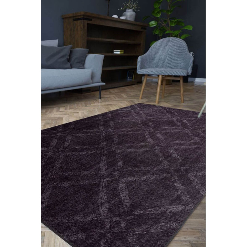 Tapis géométrique décoratif noir, Rectangle 3 pi 10 po x 5 pi 3 po
