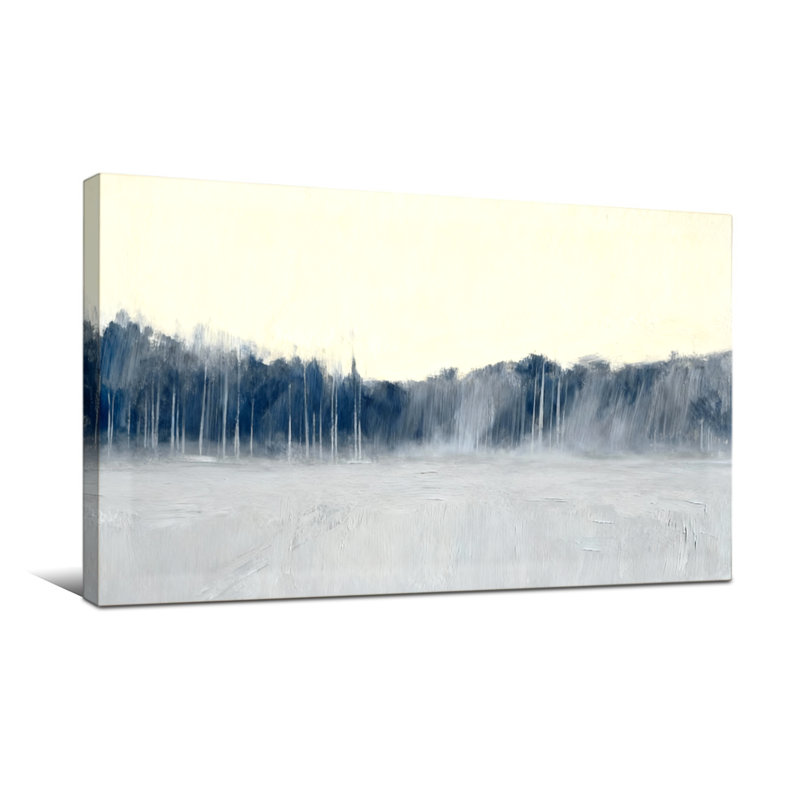 Plantes et fleurs, paysage abstrait avec des bleus et des blancs doux, H 16 po x l 32 po