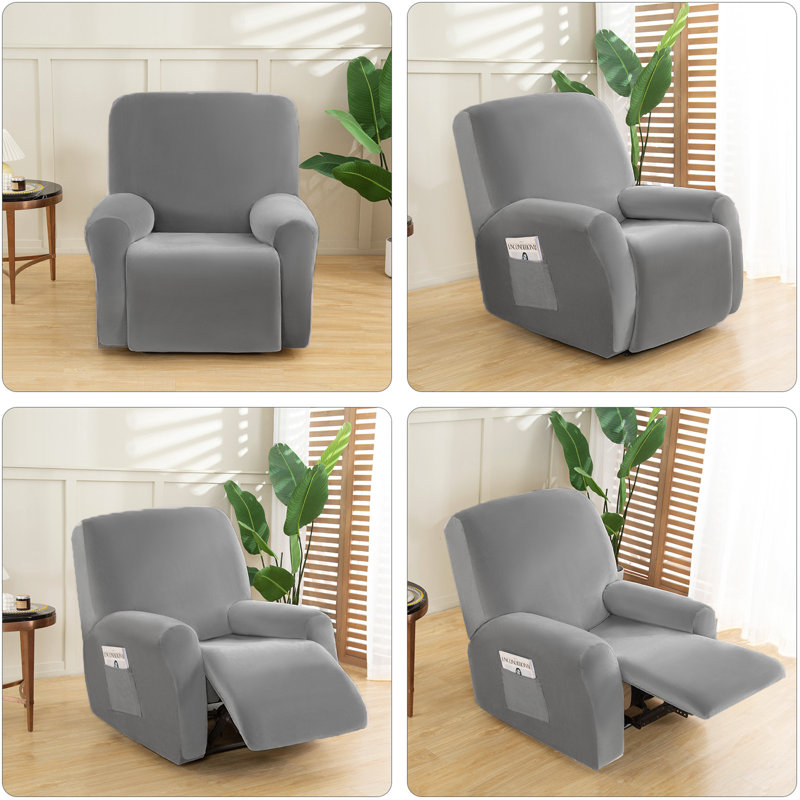 Housse pour fauteuil inclinable à coussins carrés/rectangulaires, Velours gris argenté