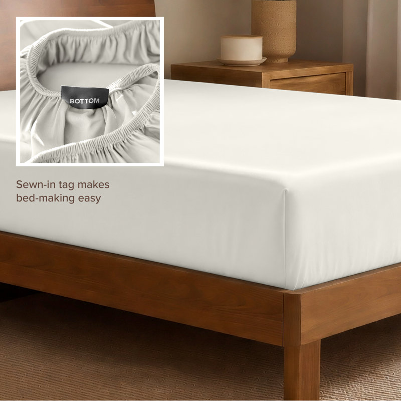 Drap-housse en rayonne de bambou, Crème, Drap-housse pour lit simple TG