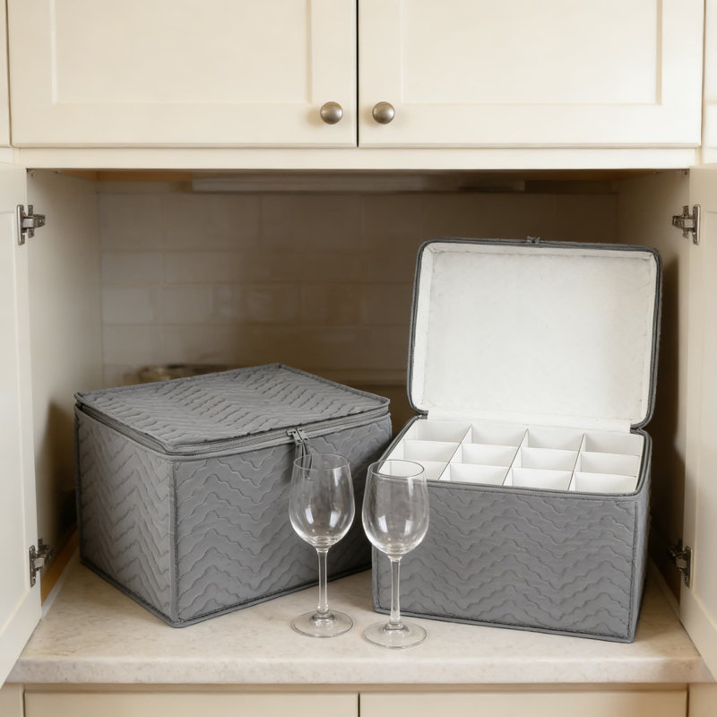 Ensemble de 2 contenants de rangement pour verres à pied, étui de rangement matelassé de luxe avec séparateurs pour verres à vin et flûtes à champagne, boîte de protection pour verrerie pliable