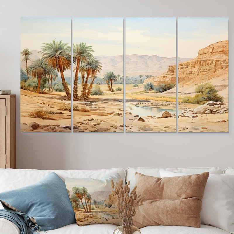 Ancien paysage égyptien désertique I - Égypte, ensemble de 4 pièces d'art mural, H 32 po x l 64 po