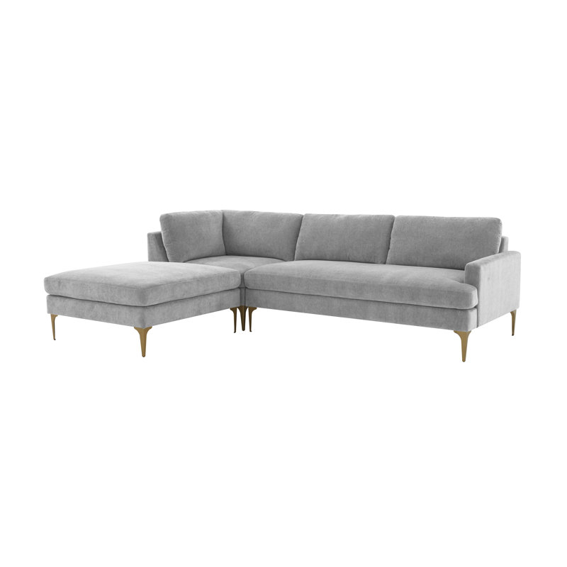 Seabrook 78.5" Wide Velvet Corner Sectional, Gris, Orienté à gauche (vu de face)