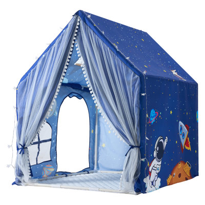 Tente de jeu pour enfants avec cadre en PVC et tapis rembourré en bleu, convient aux tout-petits, garçons et filles, idéale pour une utilisation intérieure et extérieure, comprend un coin lecture, une tente pour lit de bébé, des étoiles, un sac de transport, un drapeau et une fenêtre ventilée