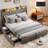 Queen Upholstered Platform Bed Frame, Bed With 4 Storage Drawers, Charging Station (2 USB), LED Lights And Storage Headboard-1078970907