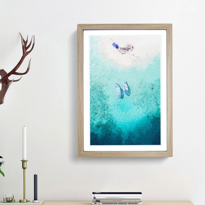 Boats in the Maldives in Abstract - Picture Frame Painting Print, Oak Framed, 48cm H x 36cm W x 2cm D