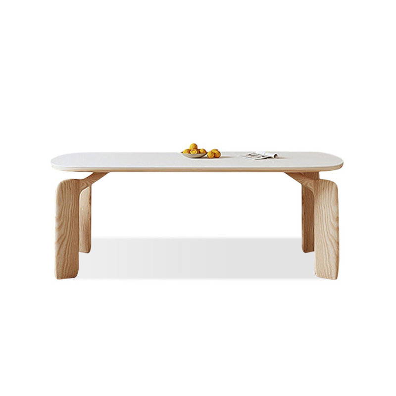 White Rectangular Sintered Stone tabletop Solid Wood Dining Table, 29.53"H x 55.12"L x 31.5"W