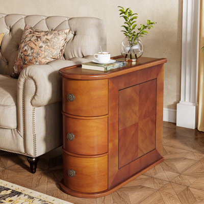 Vintage End Side Table with 3 Drawers,Wood  Bedside Table, No Assembly Required