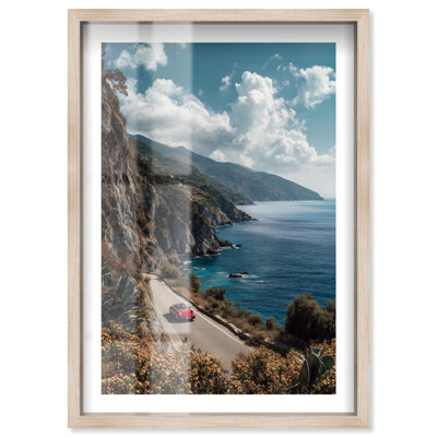 Coastal Drive Shadowbox Print Vintage Art Prints by Notoriart, Blonde Frame, 20 x 30