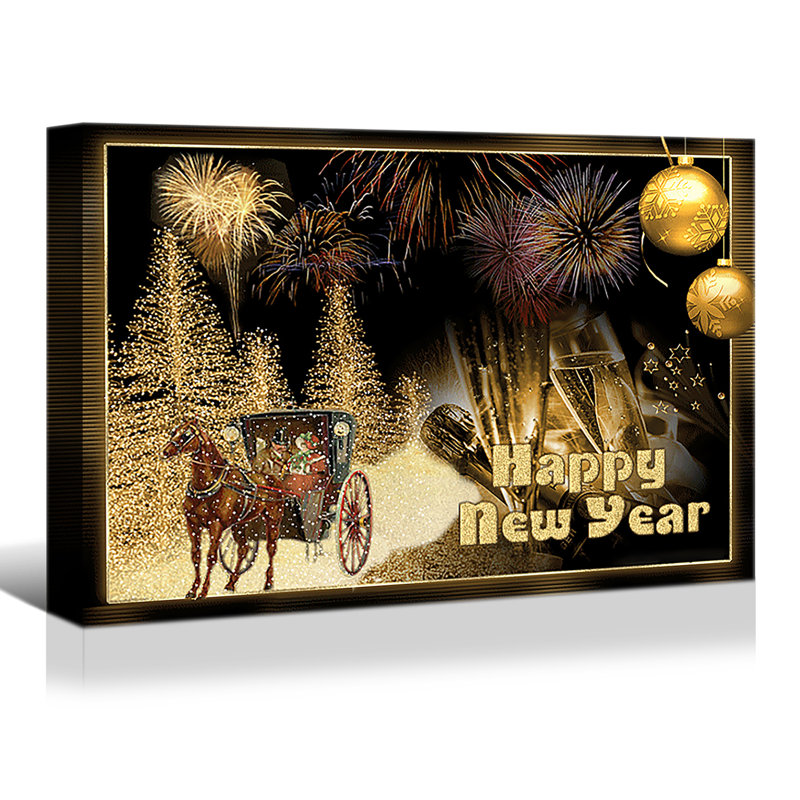 Happy New Year, toile encadrée, H 20 po x l 30 po x P 1,5 po