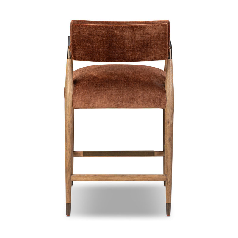 Waldon Stool, Counter Stool (27.68" Seat Height), Altair Sienna/Polyester, Drifted Oak/Brushed Brass