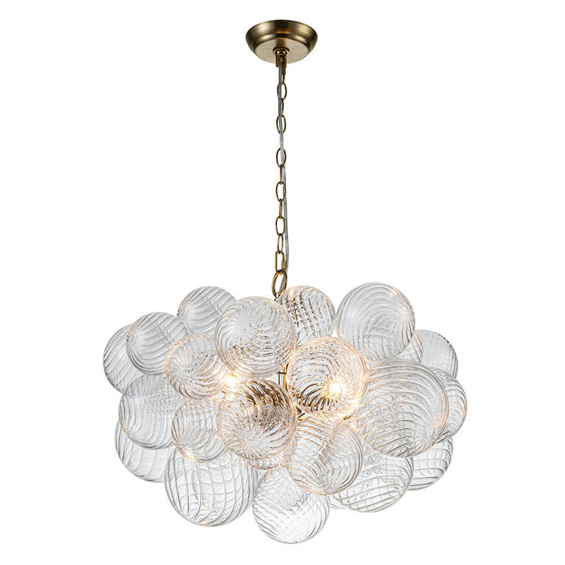 Mahood 3-Light Twisted Ribbed Glass Bubble Globe Chandelier Sputnik Ceiling Light, Brass