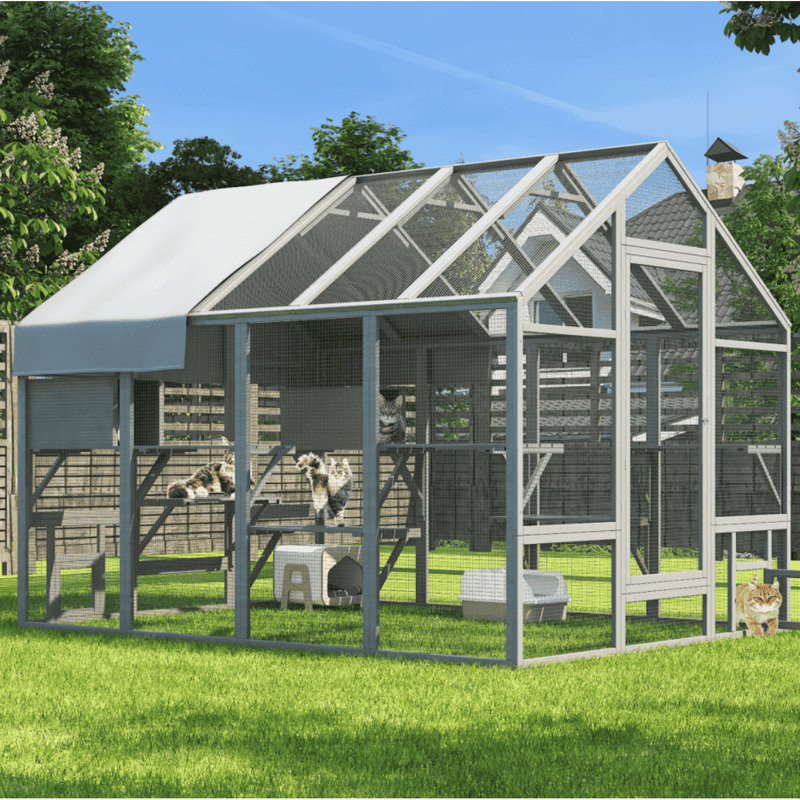 Grand enclos extérieur pour chats Catio avec 7 plateformes, 2 boîtes de repos et 2 ponts