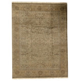 Hand Knotted Wool Area Rug in Olive Green And Gold