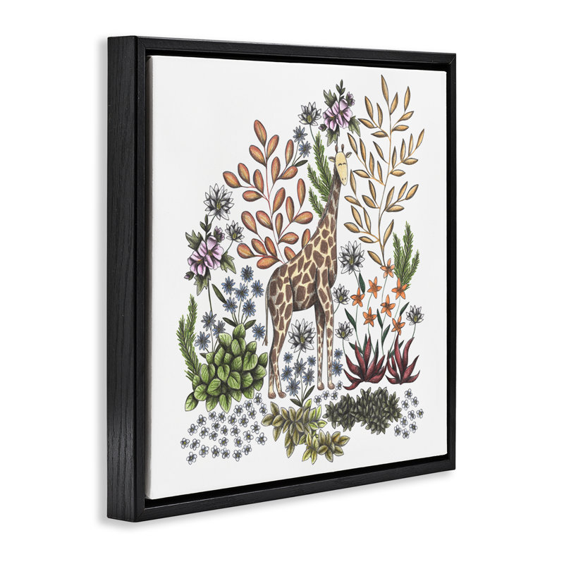Cadre flottant Jungle Wildlife Giraffe, design par Cecilia Battaini, Cadre flottant noir de jais, H 18 po x l 18 po