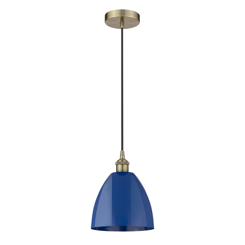 Luminaire suspendu simple à 1 lumière Schiavone, Laiton antique, Bleu