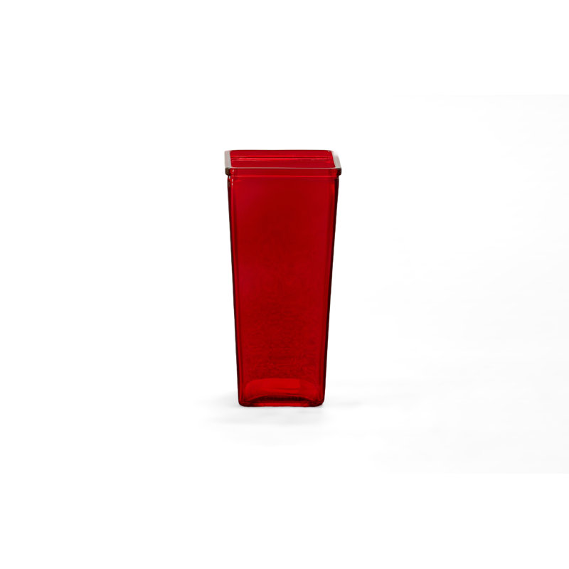 Tapered Square Glass Vase Red-9.25"H