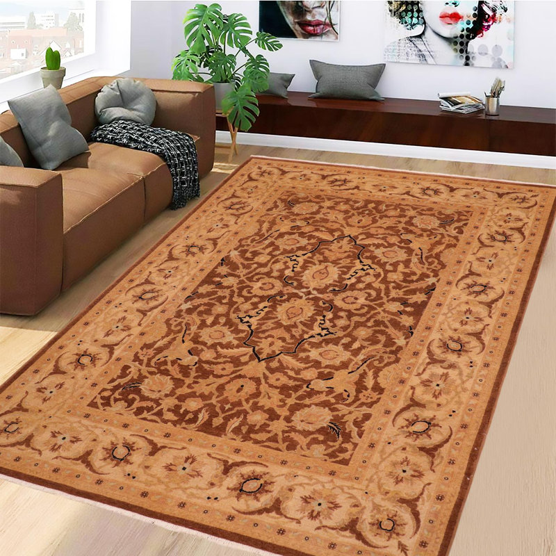 Tapis oriental brun en laine noué à la main 6 pi 2 po x 9 pi 1 po Baccio