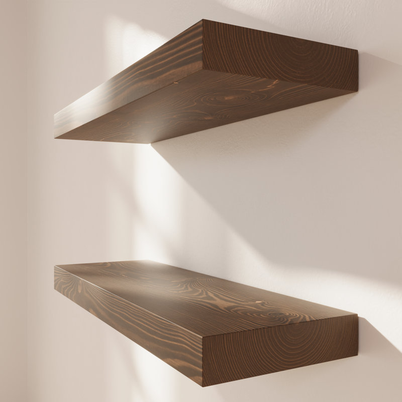Solid Wood Floating Shelves, Wooden Shelves for Wall Storage, 1.5" H x 20" W x 6.7" D, Walnut