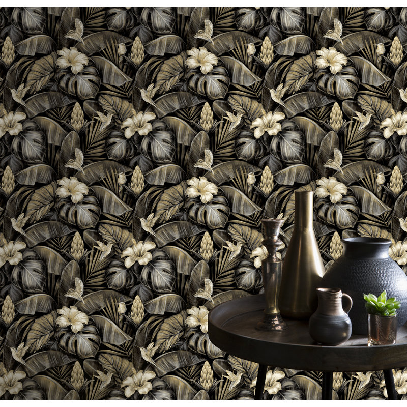 Bouganville 10.05m x 53cm Textured Matte Wallpaper Roll, Tan/White/Black