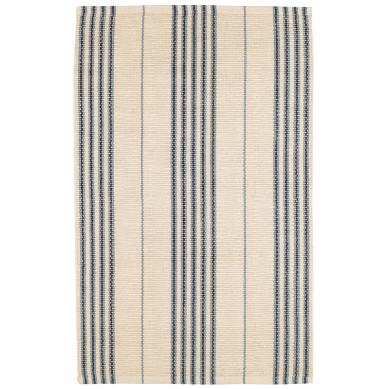 Tapis bleu en coton tissé à la main Conway, Rectangle 8 pi 6 po x 11 pi 6 po