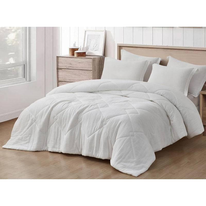 Skye Cotton Gauze Thin Comforter Set, White, King Comforter + 2 King Shams