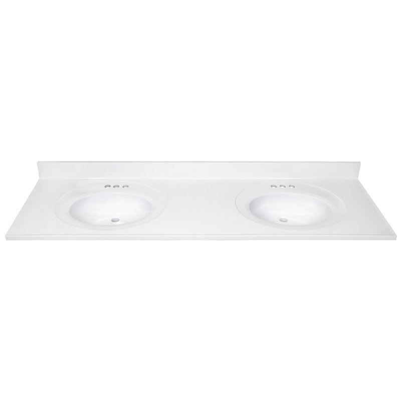 73 Inch Cultured Marble Vanity Top Two Sinks with Backsplash, White, 4" Centers