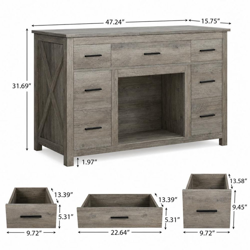 Vannesa Farmhouse Wooden 7 Drawers Dresser