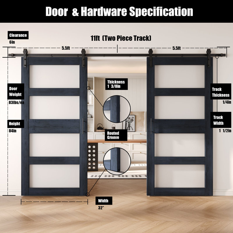 Portes de grange non assemblées et finies en verre à double vitrage de 32 po x 84 po Homquer de 32 po x 84 po Homacer de Homacer