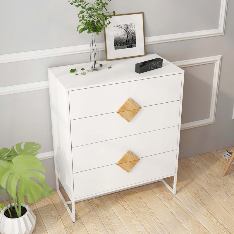 Wood Console Table with 4 Drawers,White
